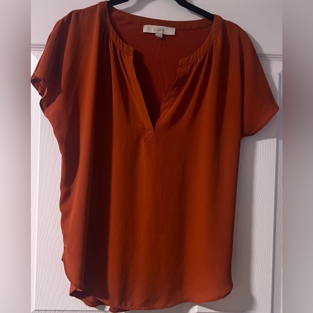 LOFT Women's Rustic Orange V Neck Top